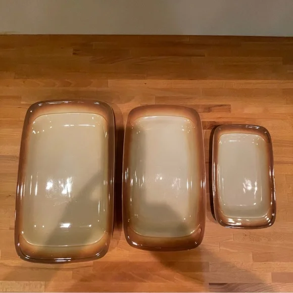 Set of Three Brown and Cream Ceramic Serving Dishes - Picture 1 of 6
